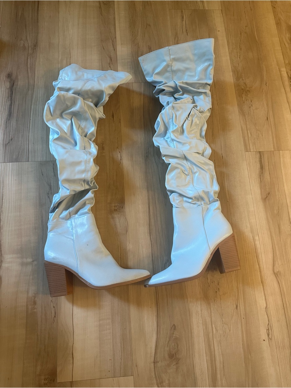 Women's White Slouchy Knee-High Boots